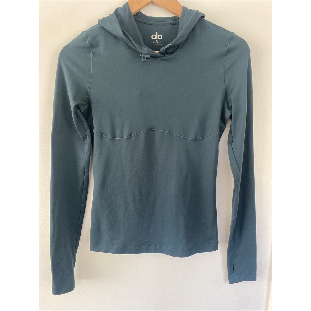 Alo Yoga Alosoft Hooded Runner Long-Sleeve Midnight Green Women's Small Shirt
